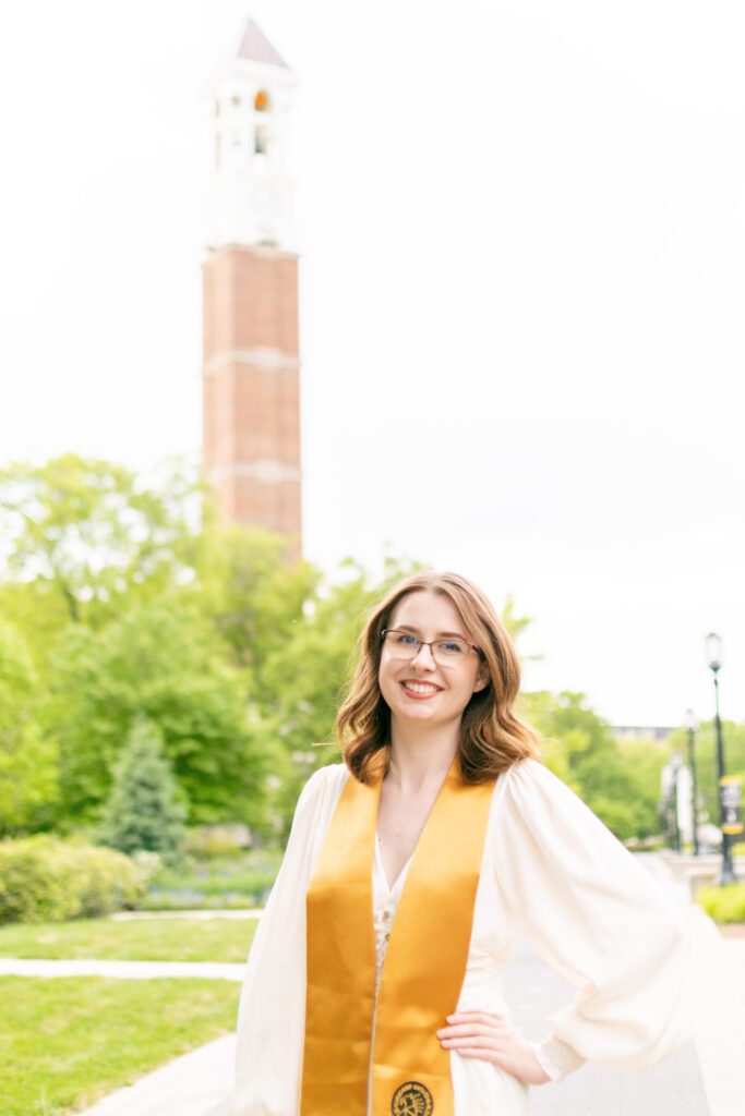 Purdue grad photo bell tower