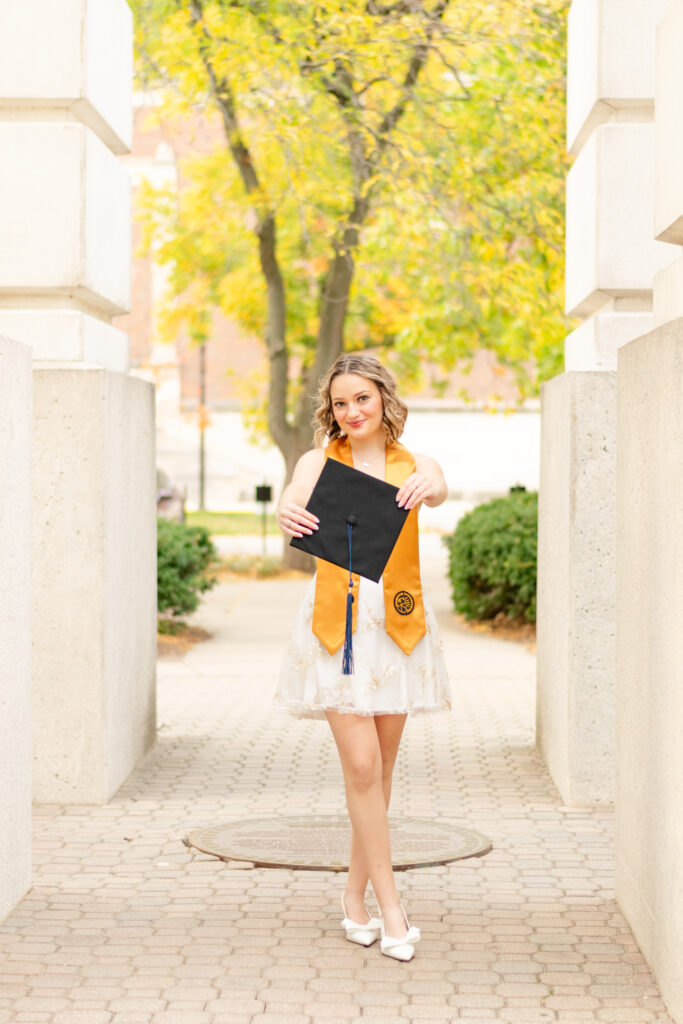 Purdue University grad photo bell tower